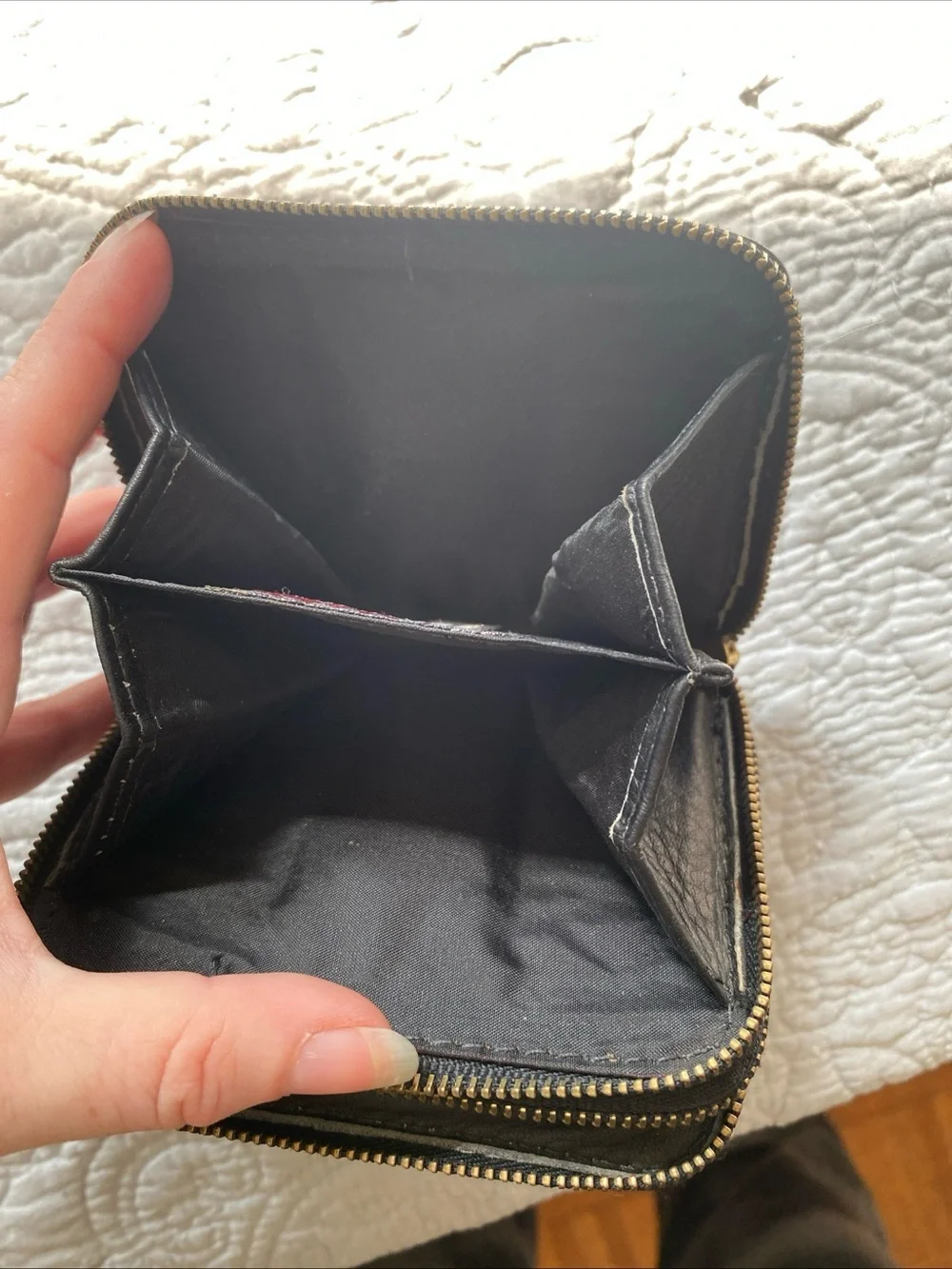 HOBO Black Leather Zip Wallet with Gold Hardware